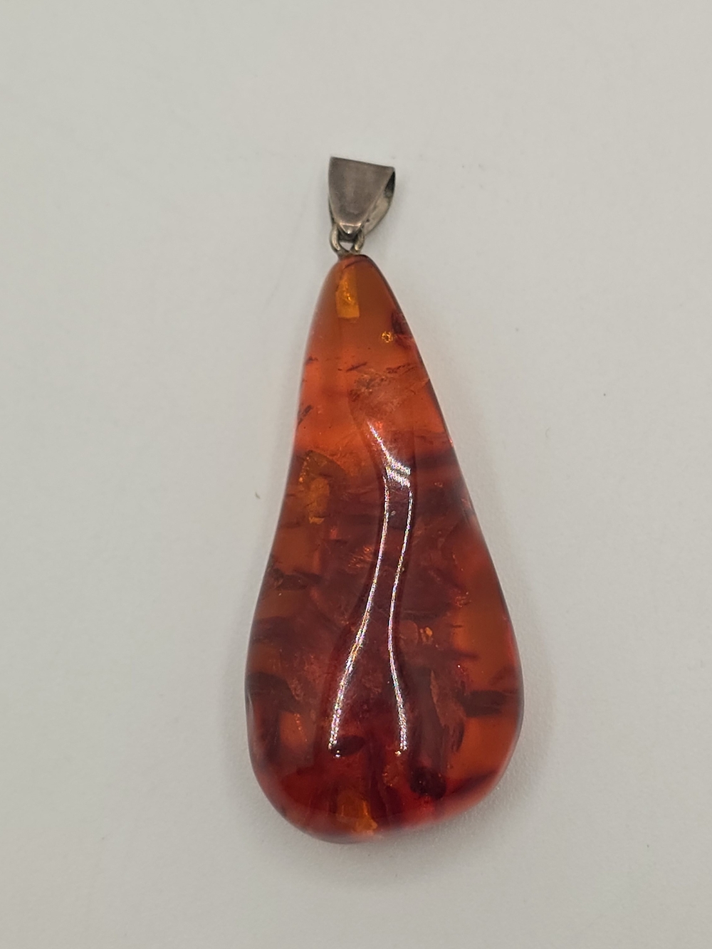 Vintage Amber Teardrop Pendant Sterling Silver Bail 2.25"